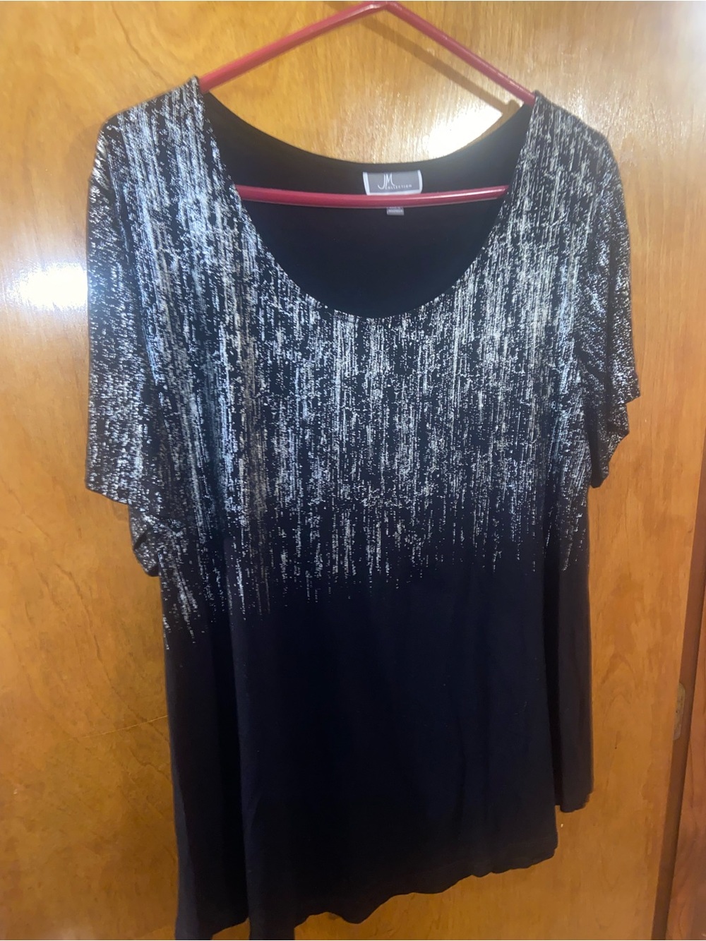 JM Collection Black & Silver Short Sleeve Scoop Neck Top Size XL